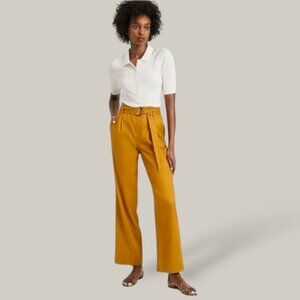 Banana Republic High-Rise Wide-Leg Mustard Linen-Cotton Pant